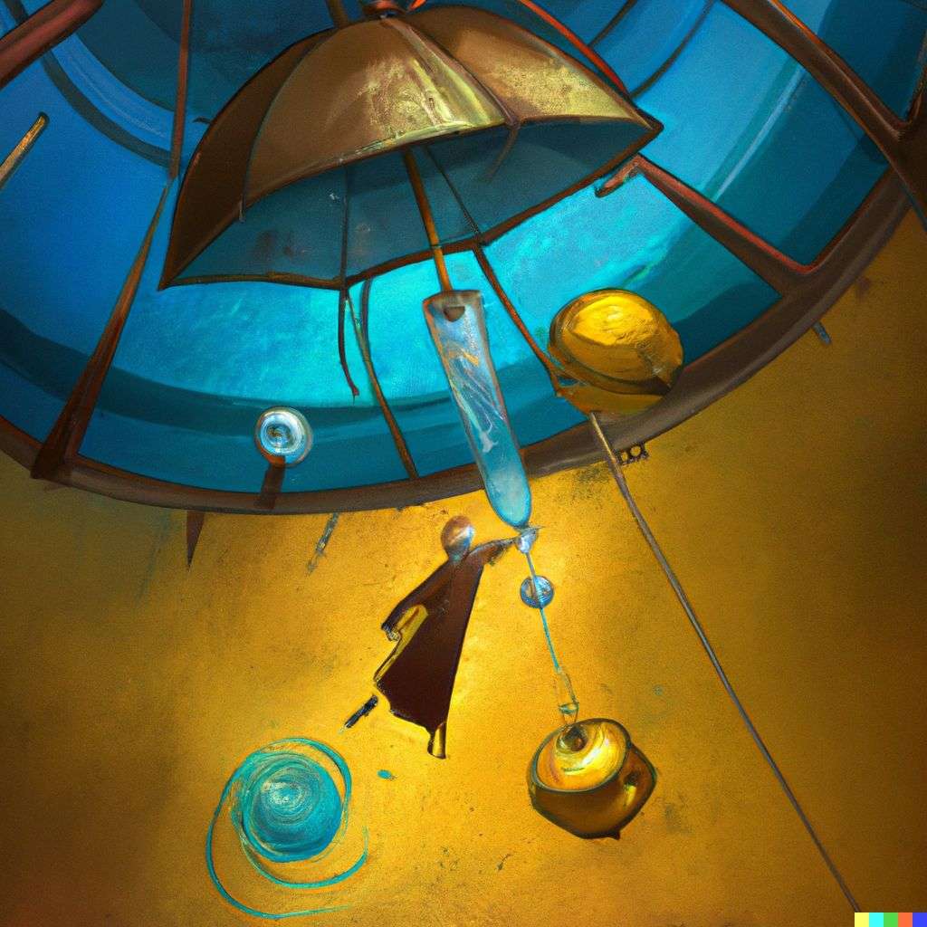 the discovery of gravity, digital art, steampunk